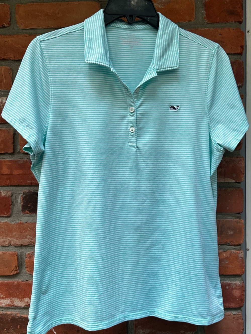 Women's Vineyard Vines Aqua Striped Polo Shirt ~ Medium ~ Arcadia Bluffs